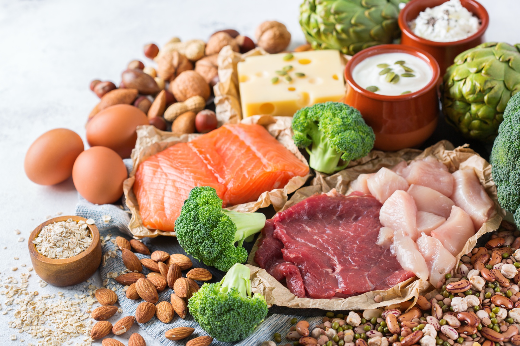 Assortment of healthy protein source and body building food